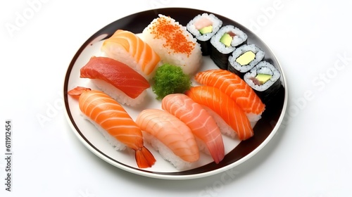 Fresh and delicious salmon sushi，AI generated