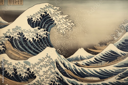 Long watercolor version of Katsushika Hokusai's 'The Great Wave off Kanagawa' Fototapet