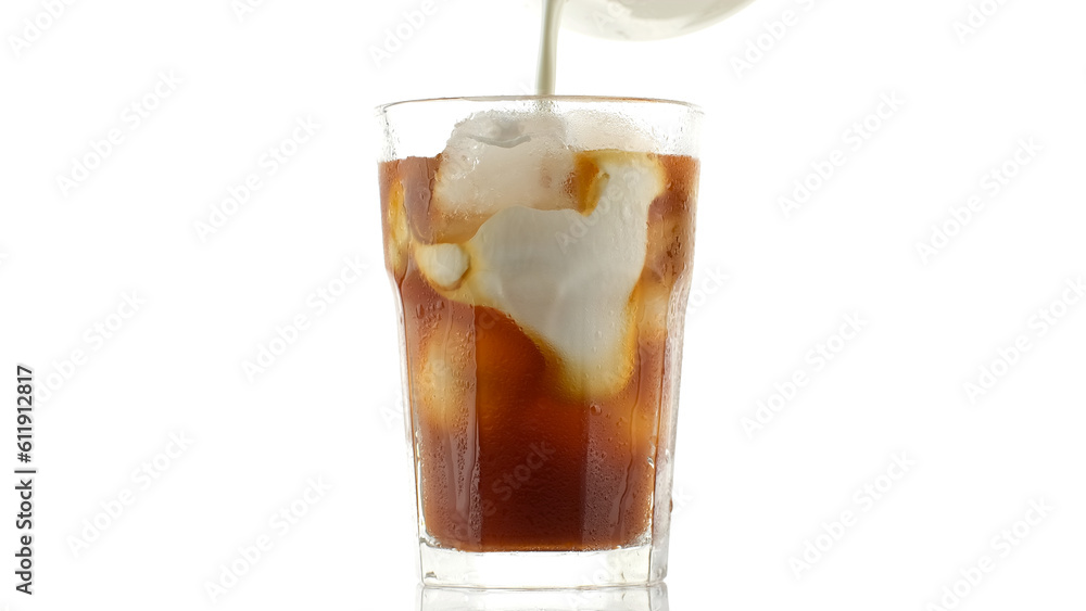 Iced latte. Making iced coffee with milk Iced latte. Making iced coffee with milk