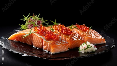 Fresh and delicious salmon sushi，AI generated