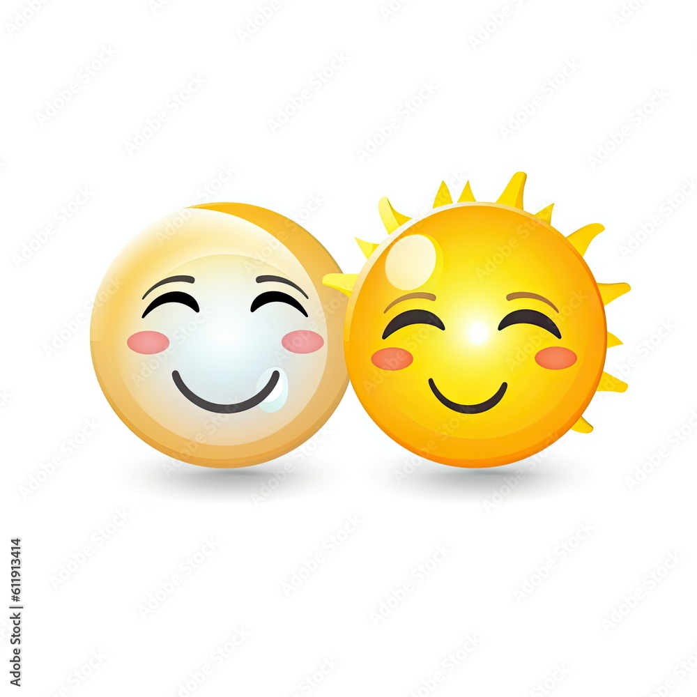 Fototapeta premium Sun and moon emoji set, white background