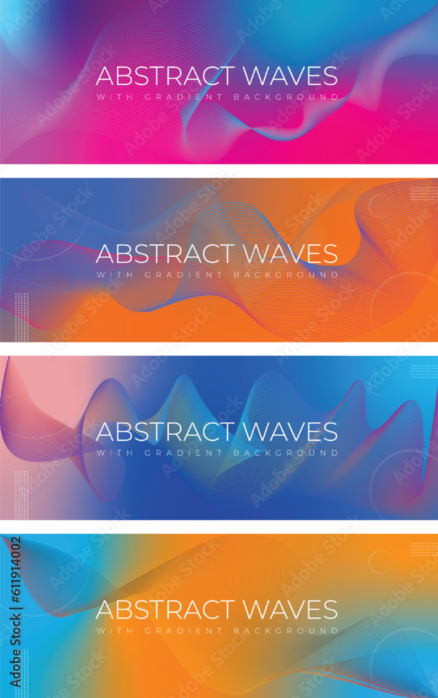 Set of banners with mesh gradient background, waves pattern, abstract waves background, colorful banners Set of banners with mesh gradient background, waves pattern, abstract waves background, colorful banners