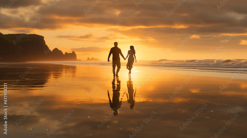 Fototapeta premium Couple on the beach at sunset