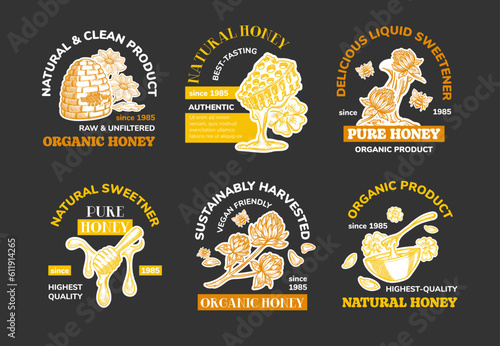 Label logo design set for organic honey product