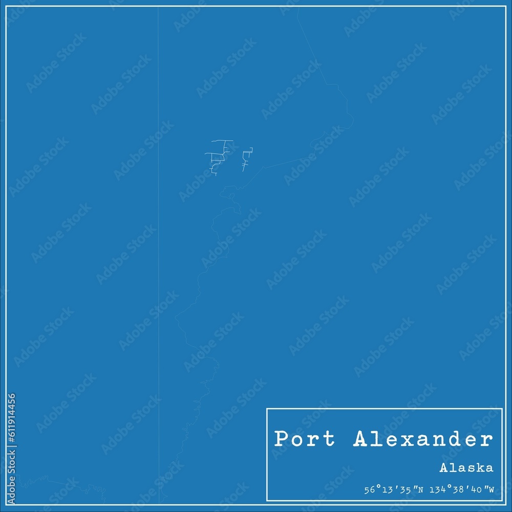 Blueprint US city map of Port Alexander, Alaska.