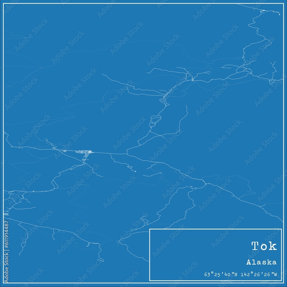 Blueprint US city map of Tok, Alaska. Blueprint US city map of Tok, Alaska.
