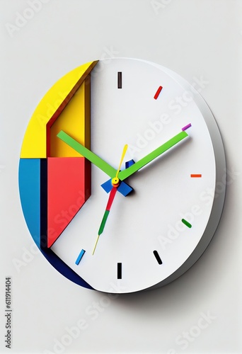 Colorful wall clock, isolated on white background. Generative AI.