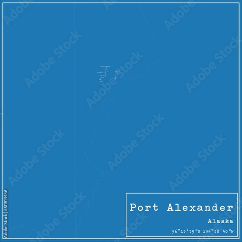 Blueprint US city map of Port Alexander, Alaska.