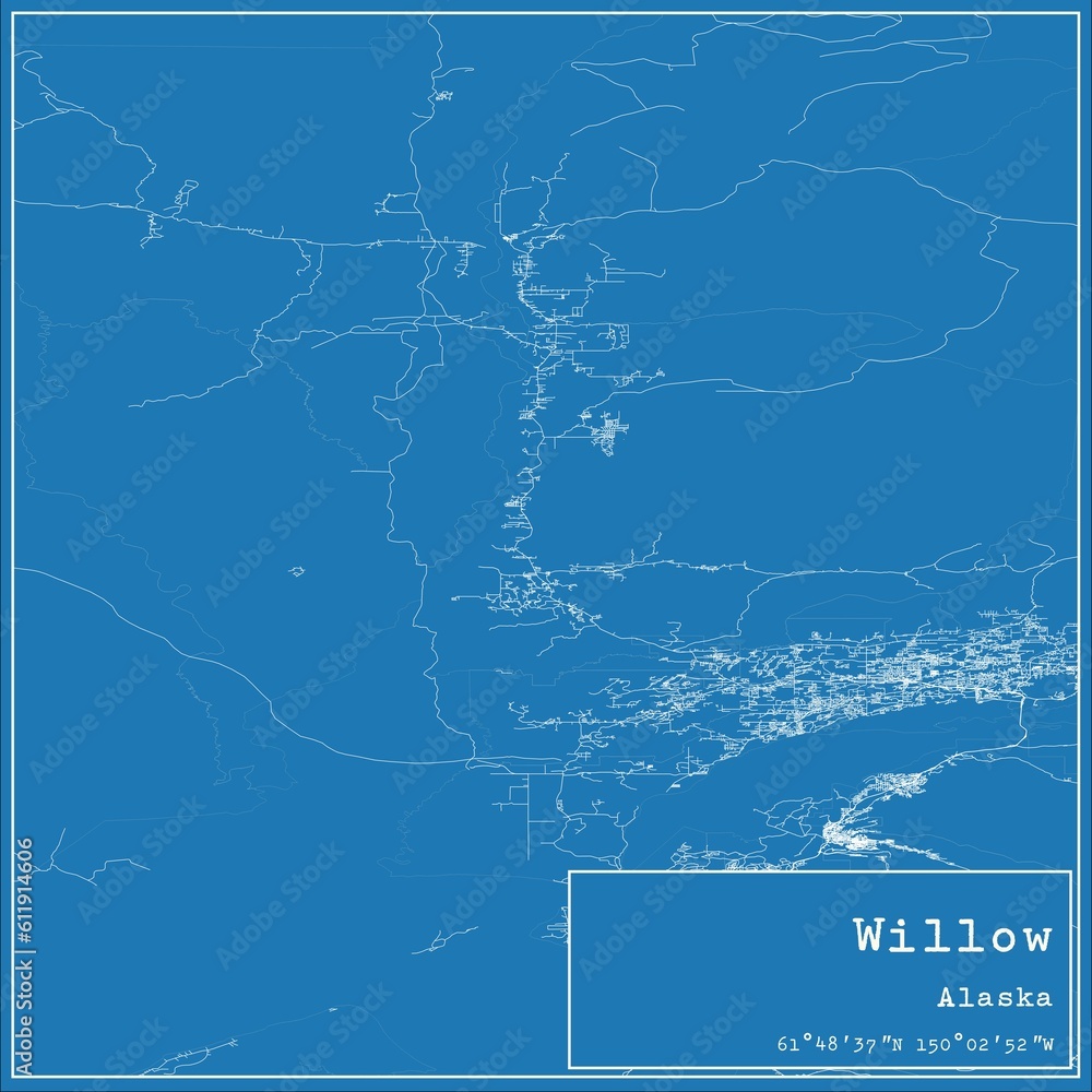 Blueprint US city map of Willow, Alaska. Blueprint US city map of Willow, Alaska.