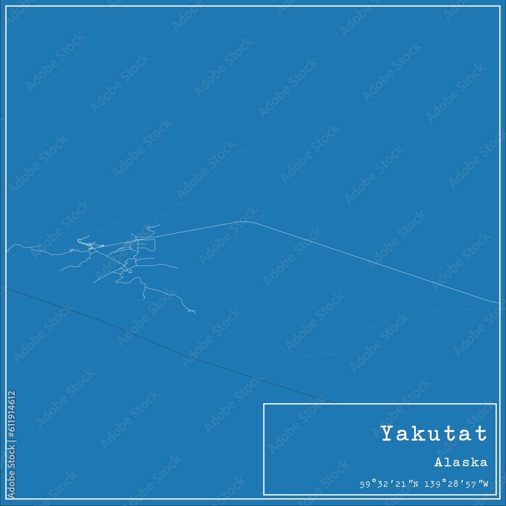 Blueprint US city map of Yakutat, Alaska. Blueprint US city map of Yakutat, Alaska.