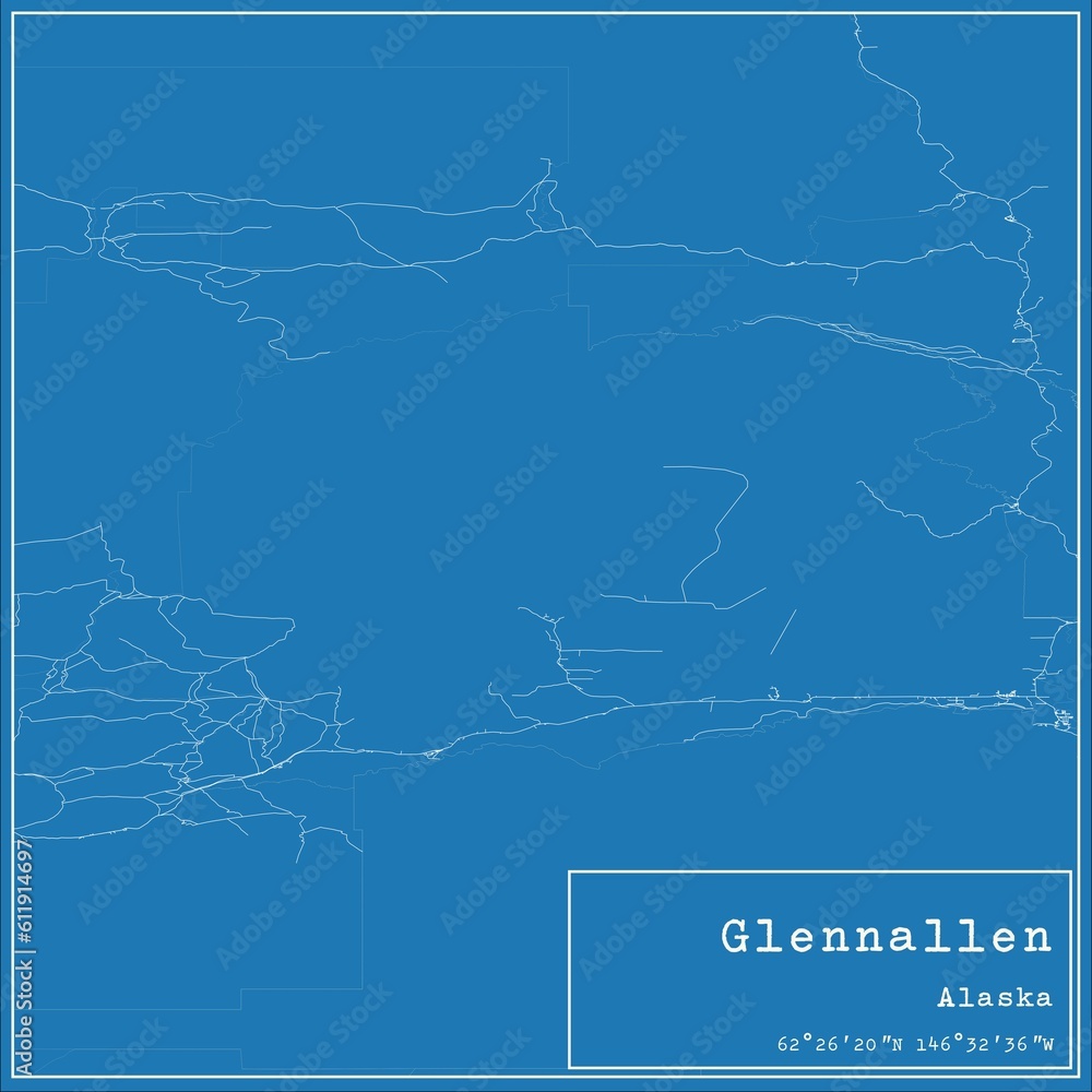 Blueprint US city map of Glennallen, Alaska.