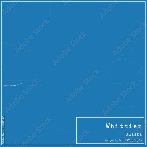 Blueprint US city map of Whittier, Alaska.