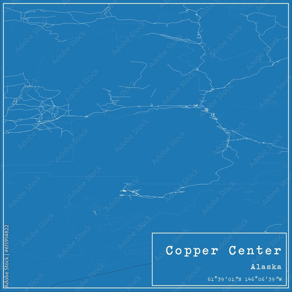 Blueprint US city map of Copper Center, Alaska.