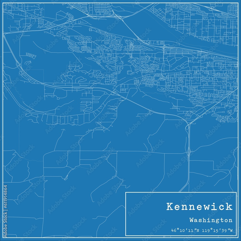 Blueprint US city map of Kennewick, Washington.