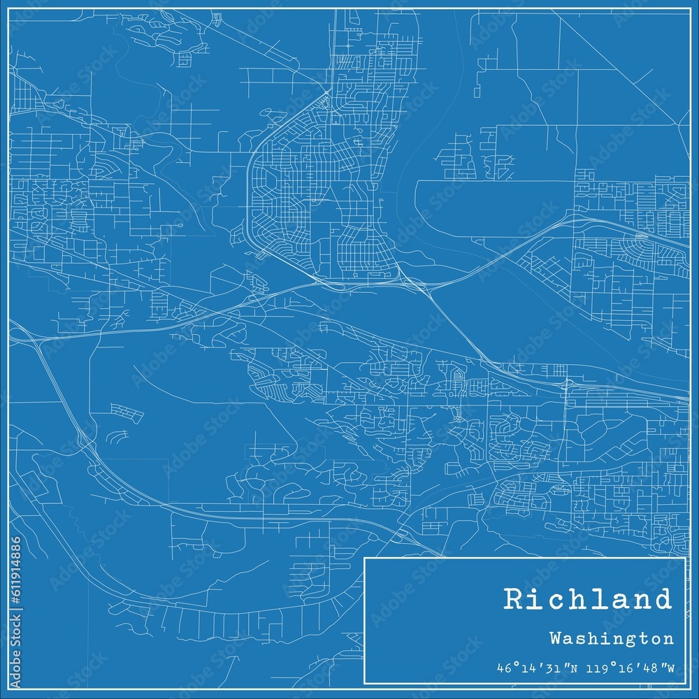 Blueprint US city map of Richland, Washington.