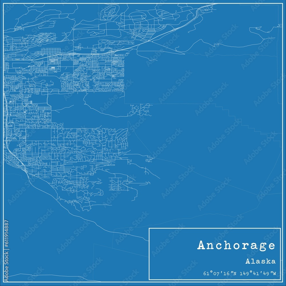 Fototapeta premium Blueprint US city map of Anchorage, Alaska.
