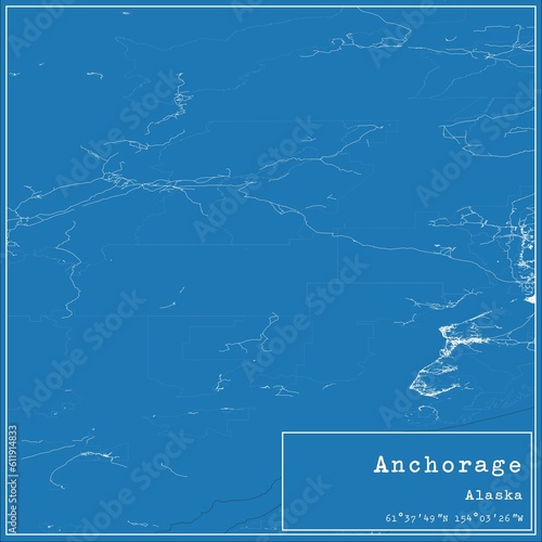 Cuadro en lienzo Blueprint US city map of Anchorage, Alaska.
