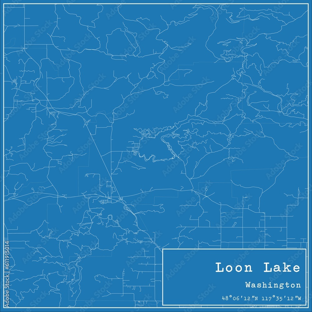 Blueprint US city map of Loon Lake, Washington.
