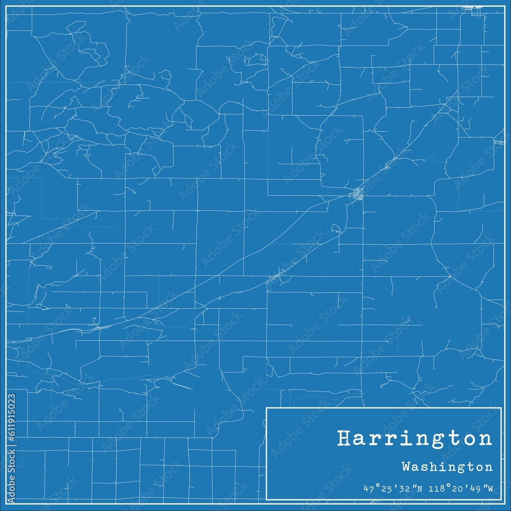 Blueprint US city map of Harrington, Washington.