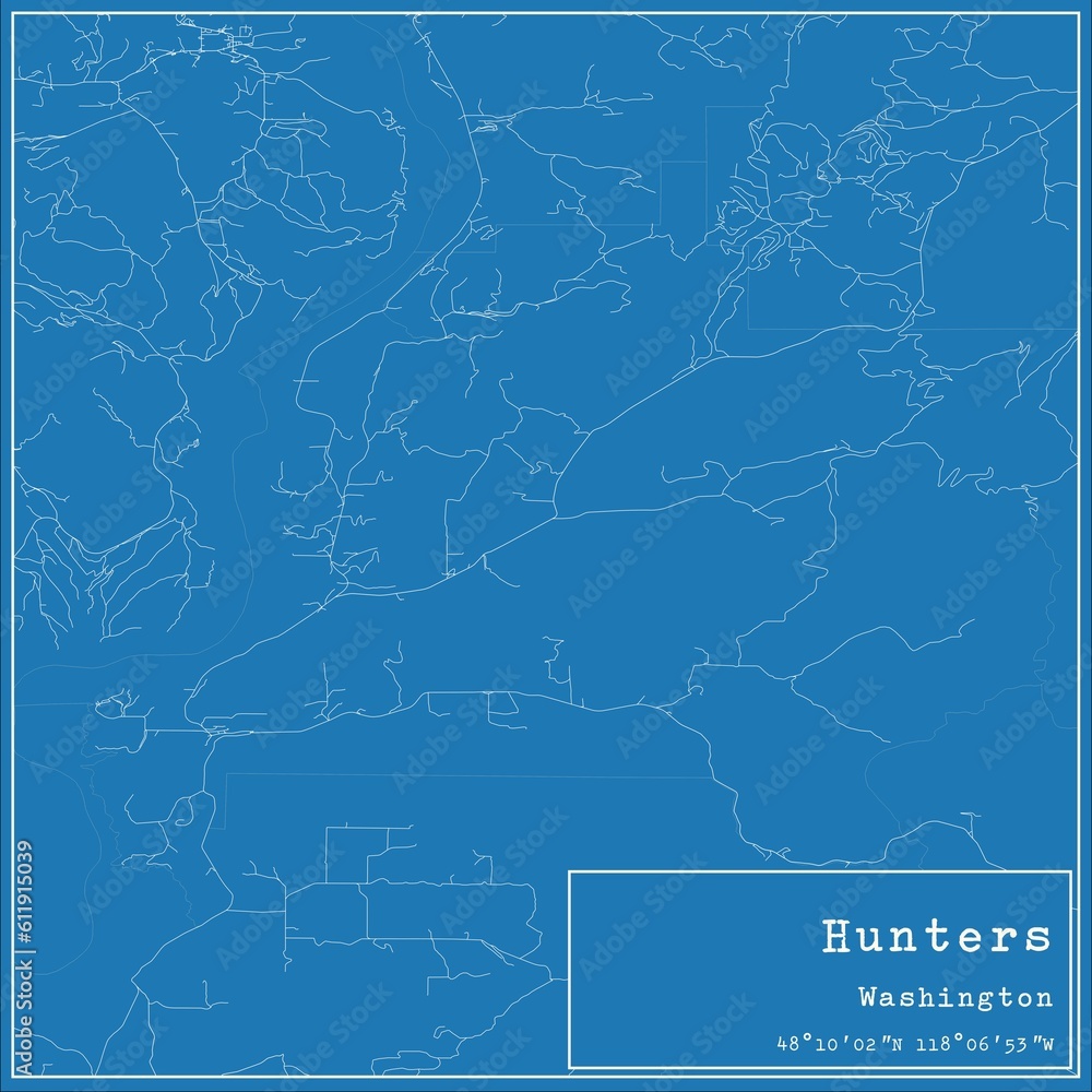 Blueprint US city map of Hunters, Washington.