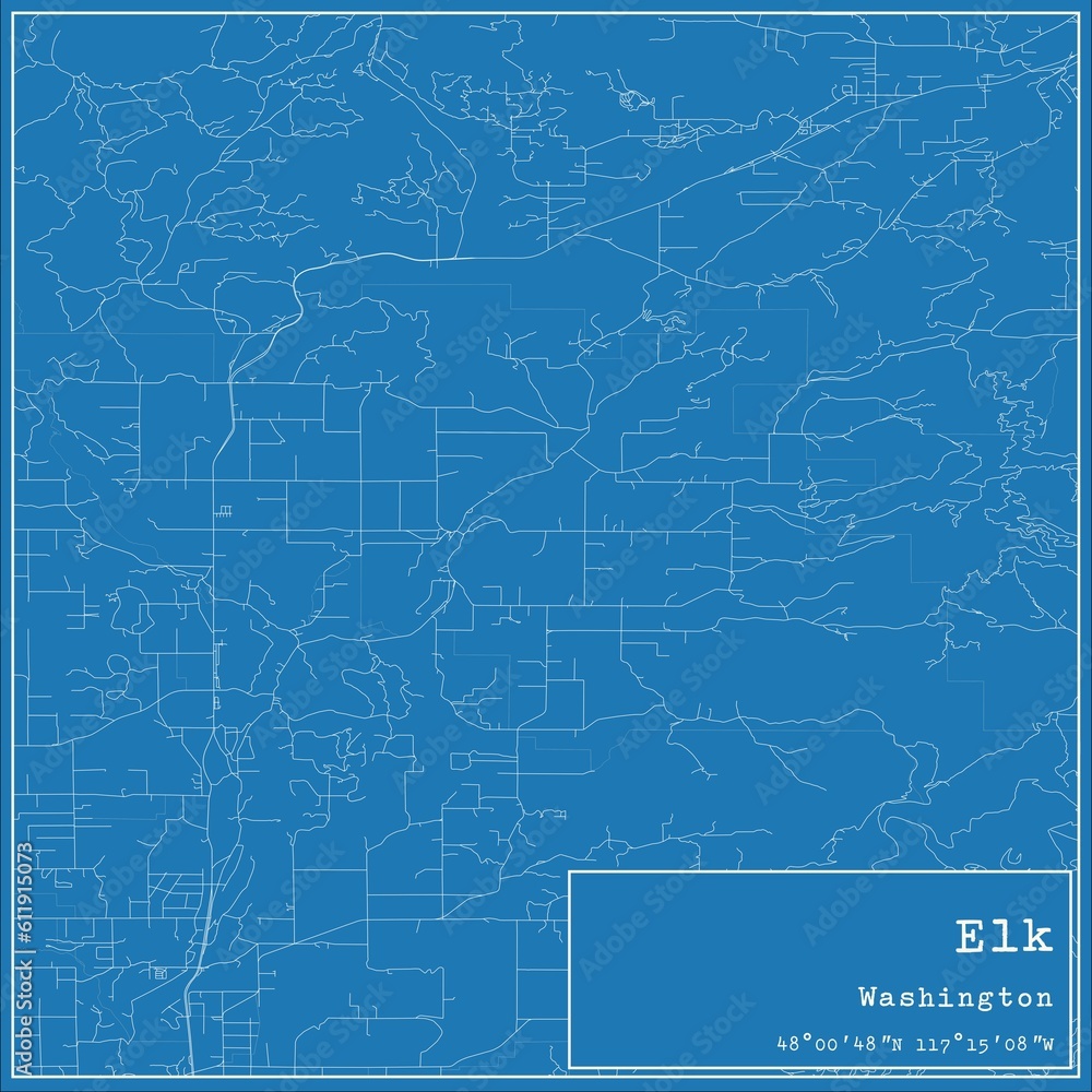 Blueprint US city map of Elk, Washington.