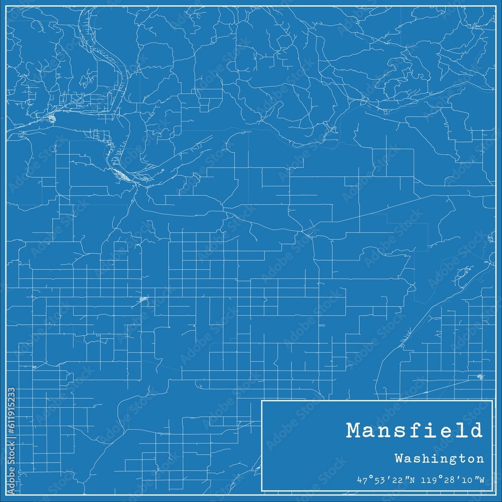 Blueprint US city map of Mansfield, Washington.