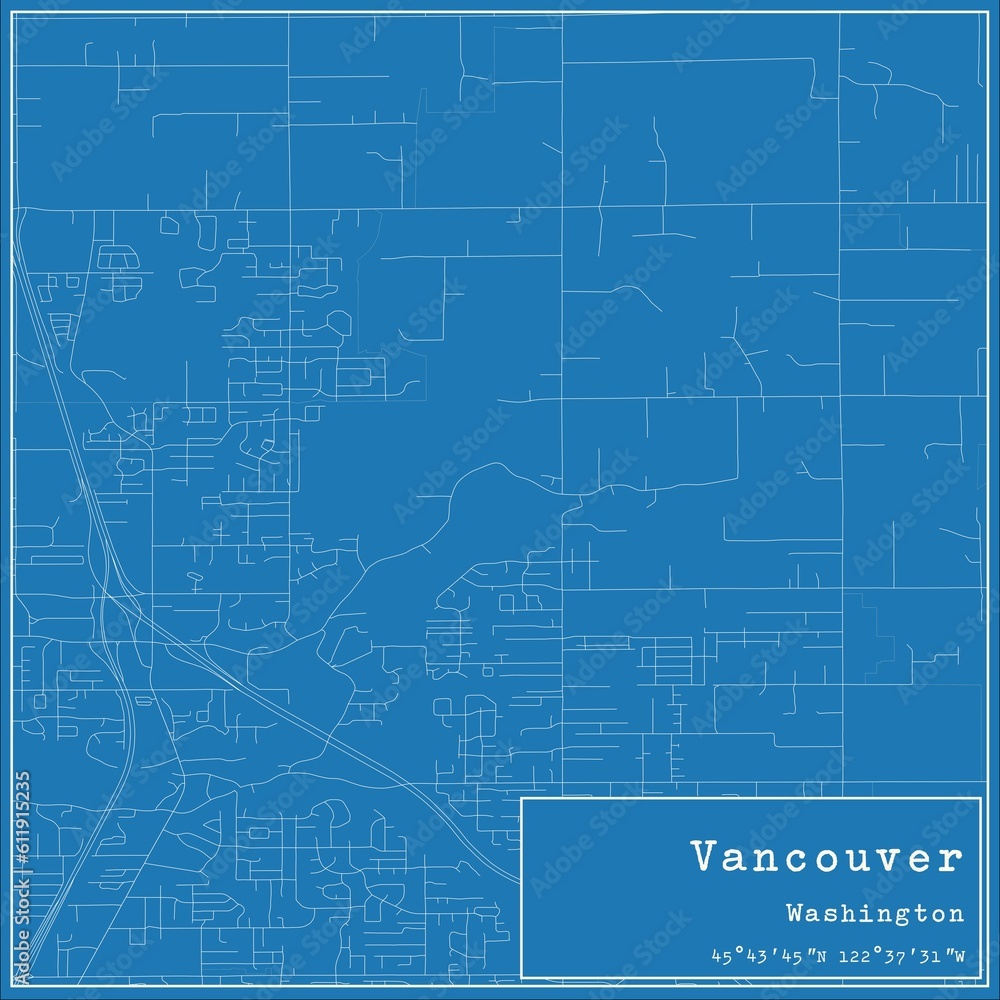 Blueprint US city map of Vancouver, Washington.