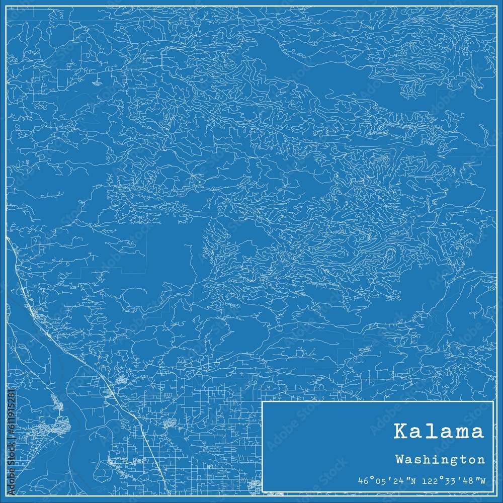 Blueprint US city map of Kalama, Washington.