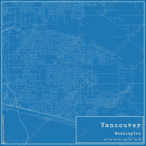Blueprint US city map of Vancouver, Washington.
