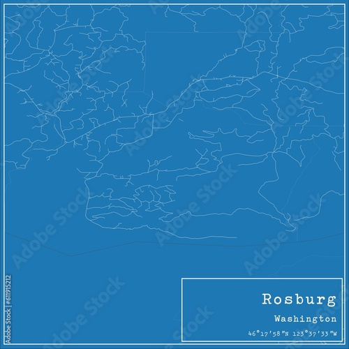 Blueprint US city map of Rosburg, Washington. photo