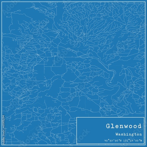 Blueprint US city map of Glenwood, Washington.