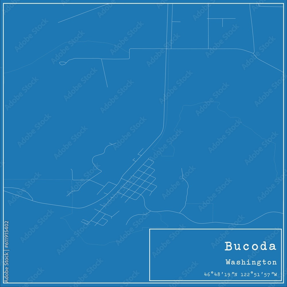 Blueprint US city map of Bucoda, Washington.
