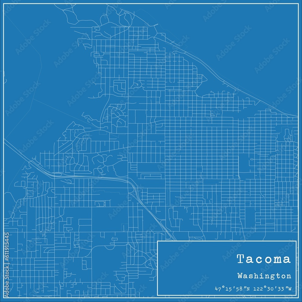 Fototapeta premium Blueprint US city map of Tacoma, Washington.