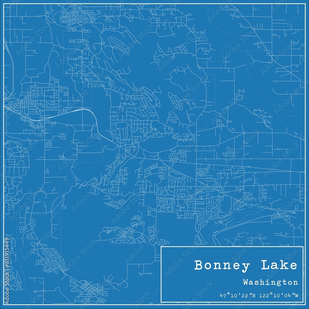 Blueprint US city map of Bonney Lake, Washington.
