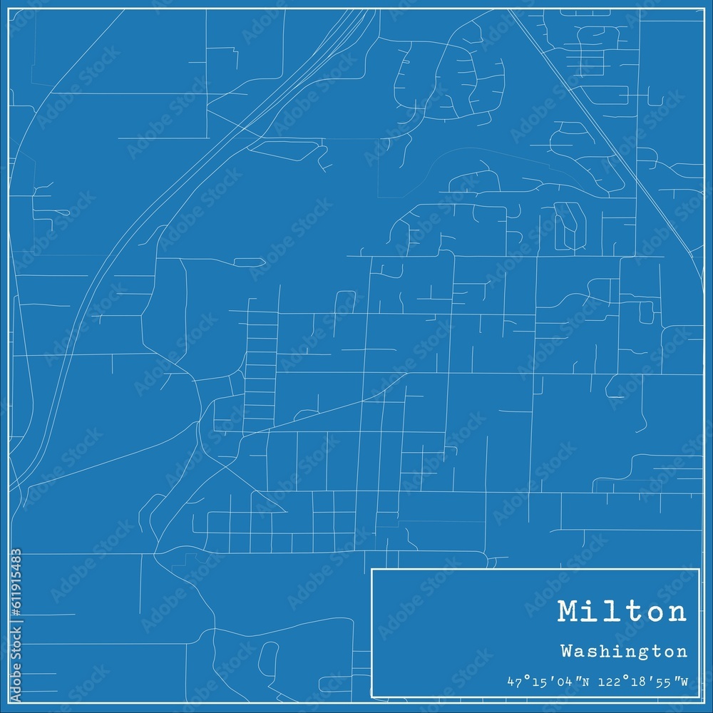 Blueprint US city map of Milton, Washington.