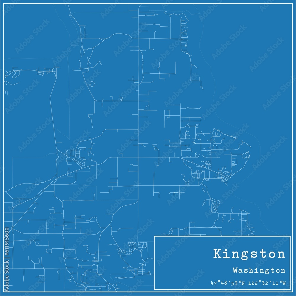 Blueprint US city map of Kingston, Washington.