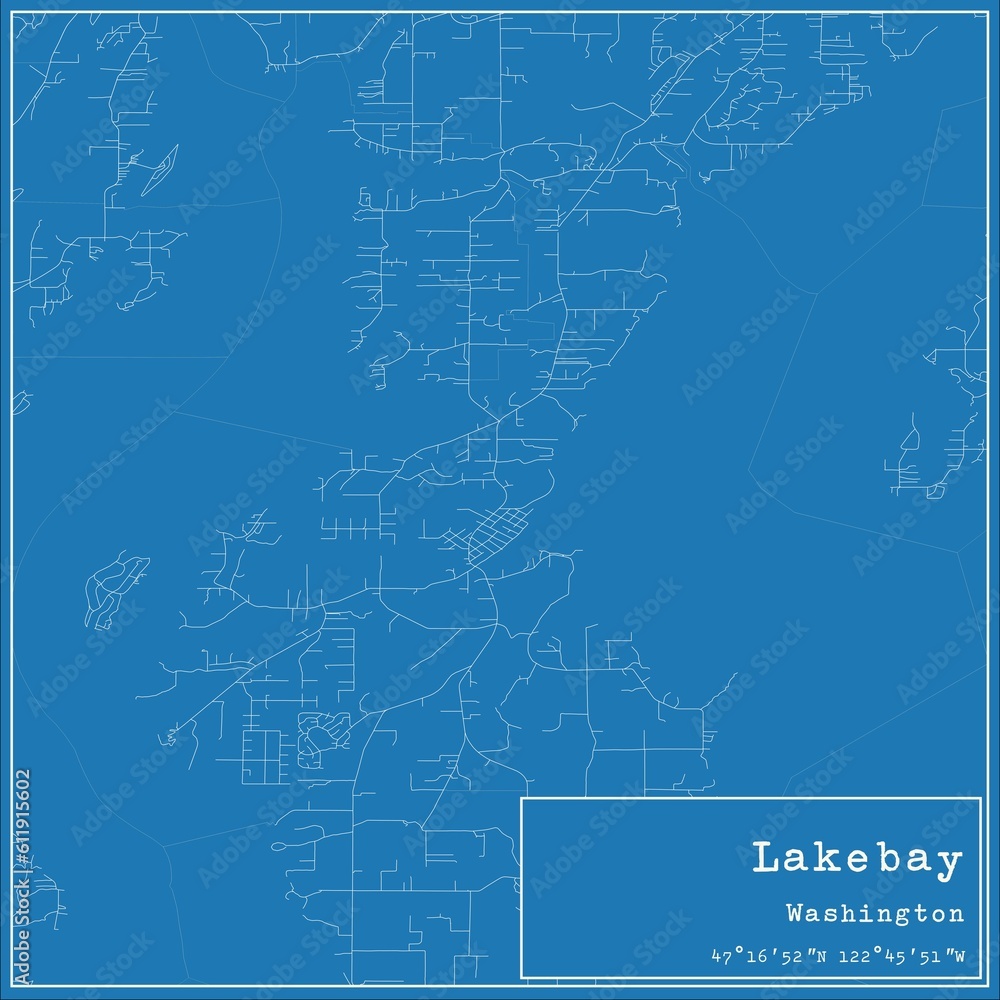 Blueprint US city map of Lakebay, Washington.
