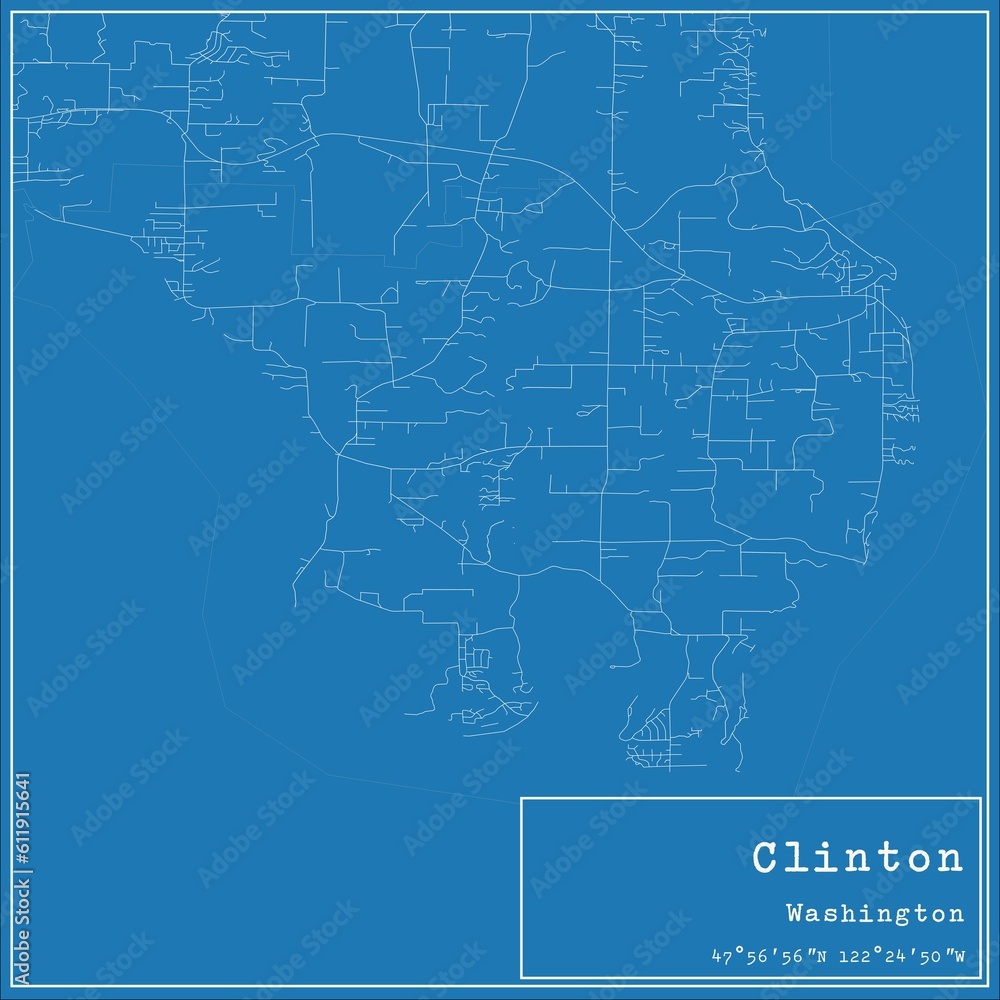 Blueprint US city map of Clinton, Washington.