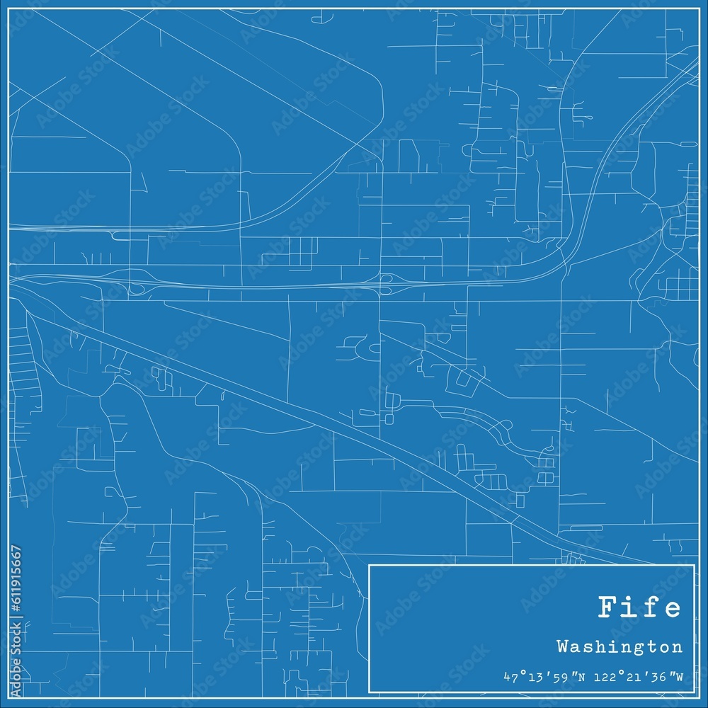 Blueprint US city map of Fife, Washington.