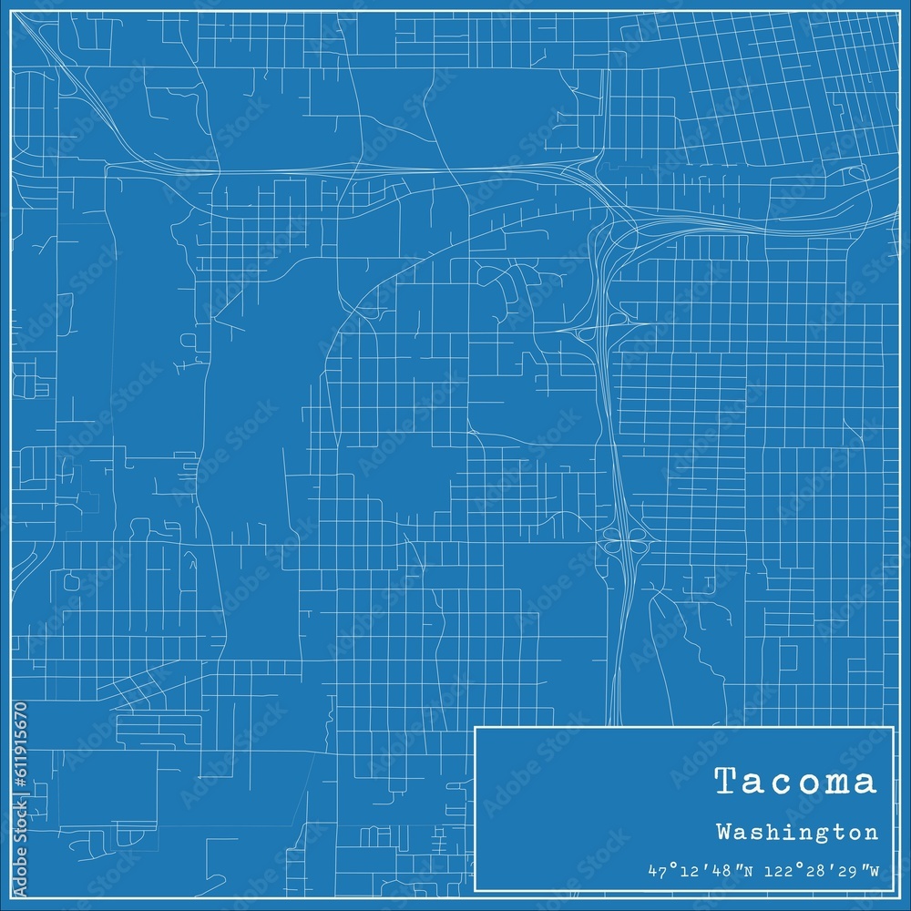 Blueprint US city map of Tacoma, Washington. Blueprint US city map of Tacoma, Washington.