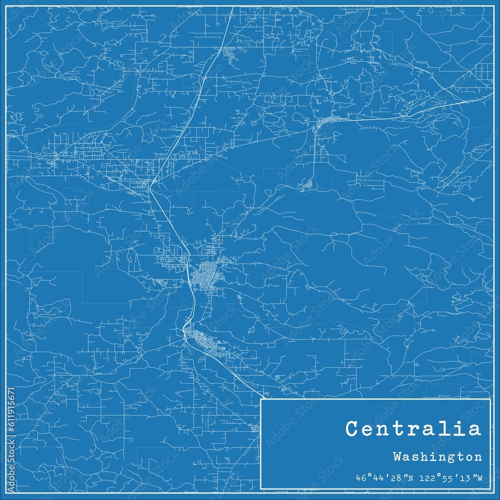 Blueprint US city map of Centralia, Washington.