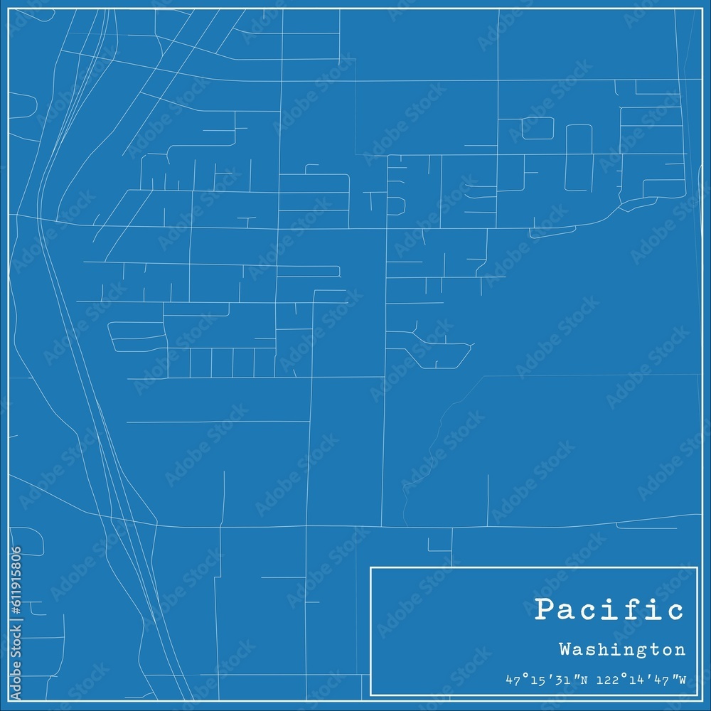 Blueprint US city map of Pacific, Washington.