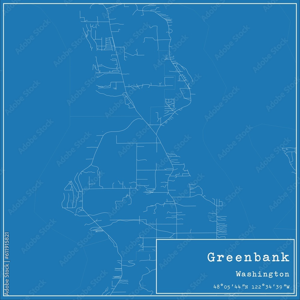 Blueprint US city map of Greenbank, Washington.