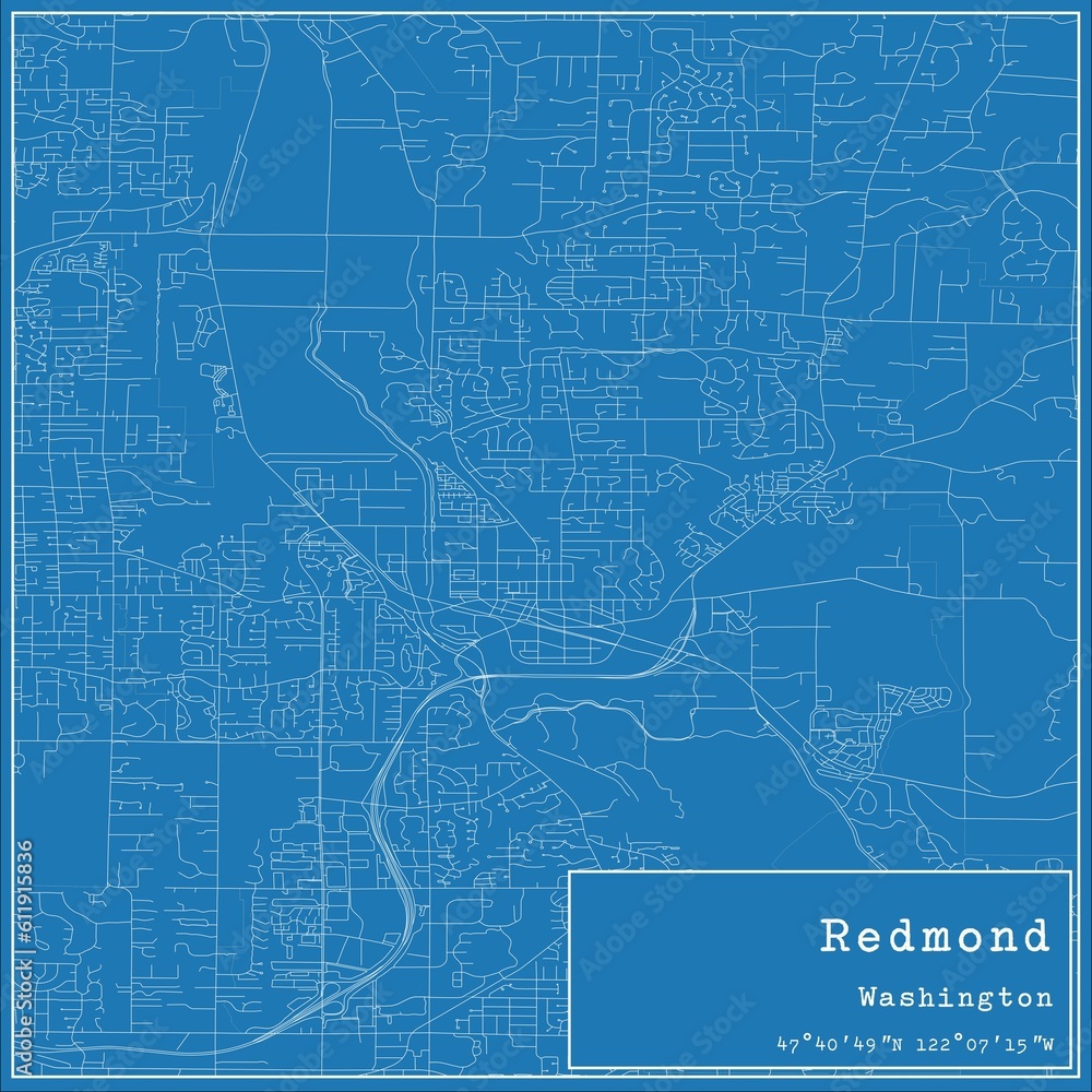 Blueprint US city map of Redmond, Washington.