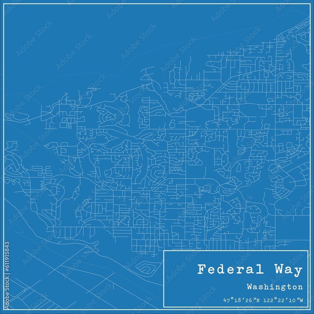 Blueprint US city map of Federal Way, Washington.