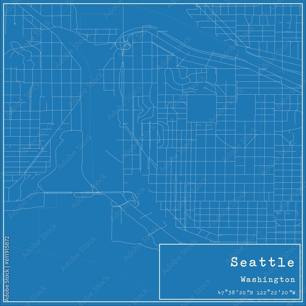 Blueprint US city map of Seattle, Washington.