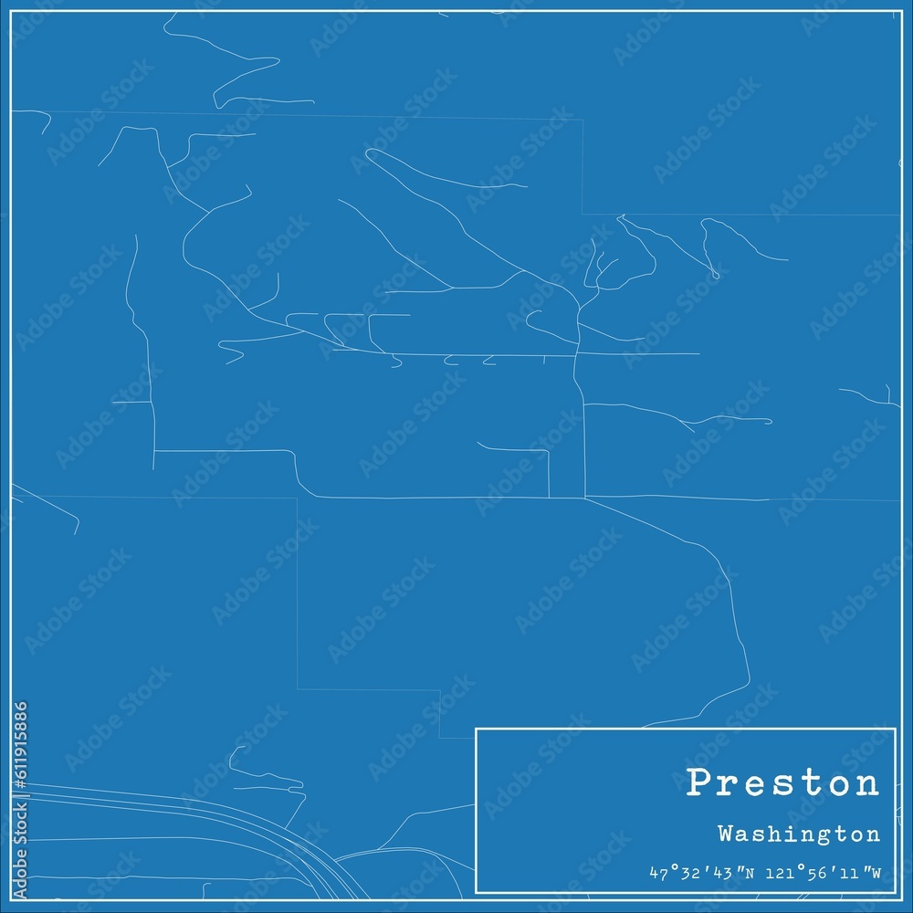 Blueprint US city map of Preston, Washington.
