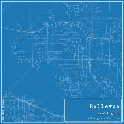 Wallpaper Mural Blueprint US city map of Bellevue, Washington. Torontodigital.ca