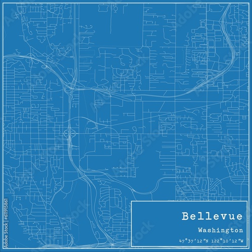 Wallpaper Mural Blueprint US city map of Bellevue, Washington. Torontodigital.ca
