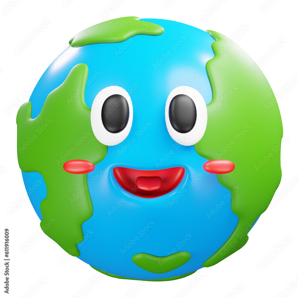 Earth emoticon, 3d emoji, 3d rendering illustration. Earth emoticon, 3d emoji, 3d rendering illustration.